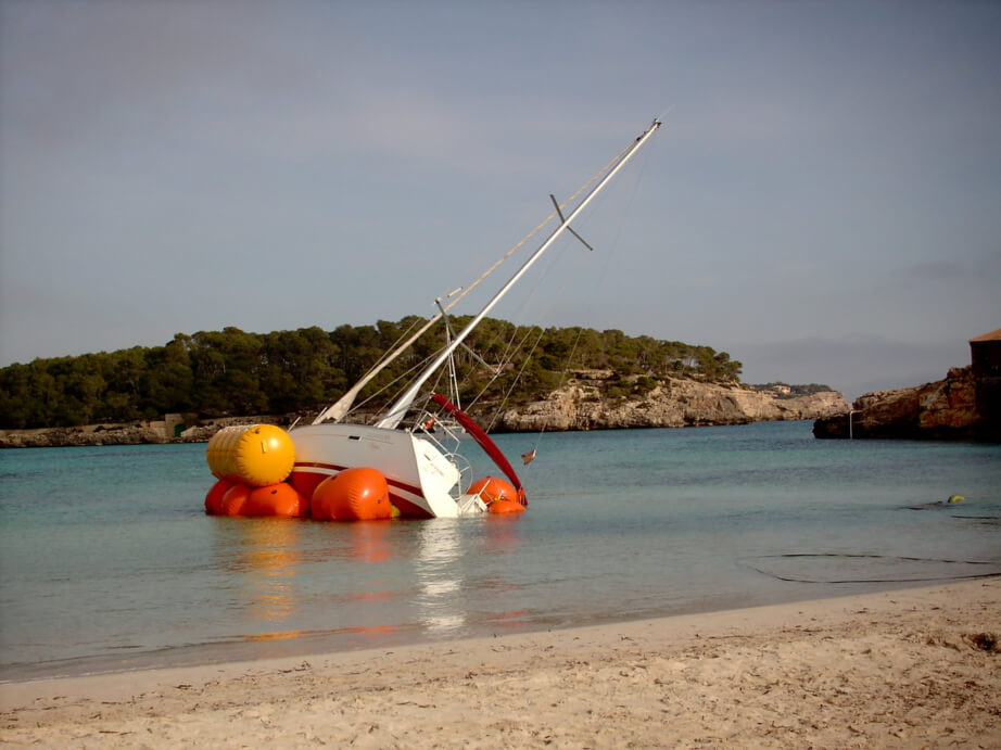 Boat accident near the shore 