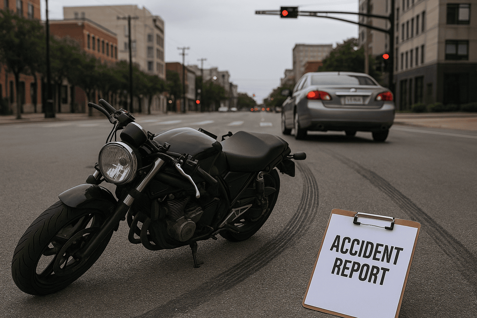 Motorcycle crash scene representing fault disputes and personal injury claims in New Orleans, Louisiana with legal support from Bloom Legal Network