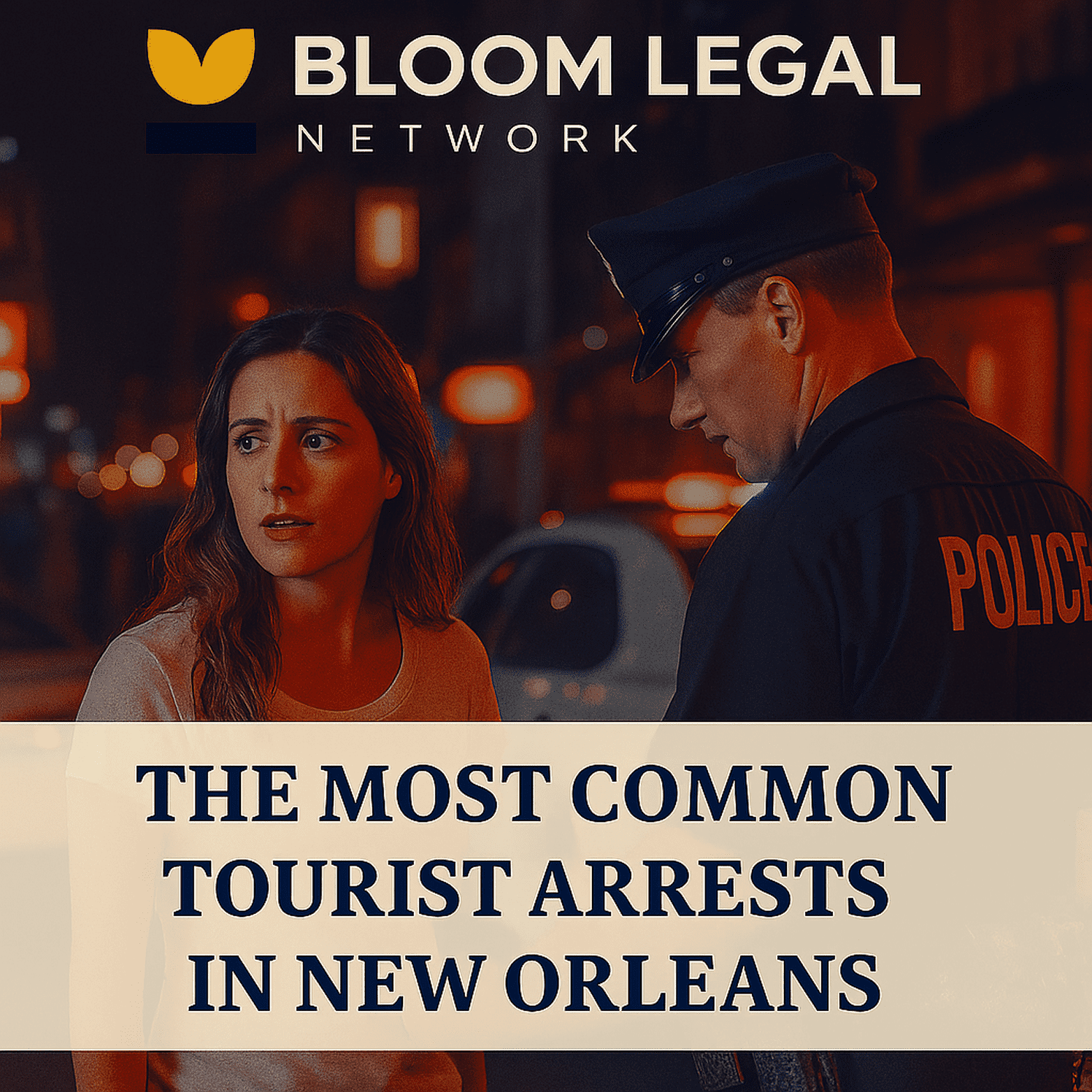 Bloom Legal Network blog cover highlighting legal defense support for tourists facing criminal charges in New Orleans.