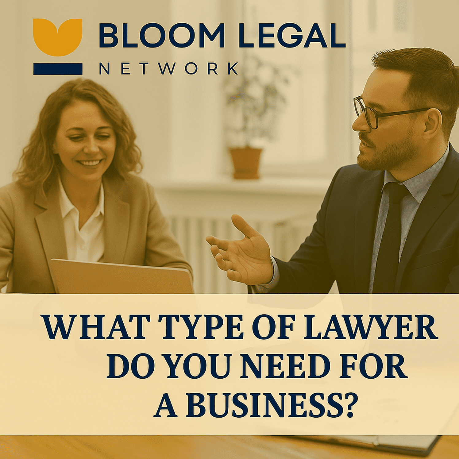 Bloom Legal Network blog cover on business law in Louisiana, guiding small business owners on choosing the right type of legal support for their company formation, contracts, and compliance needs.